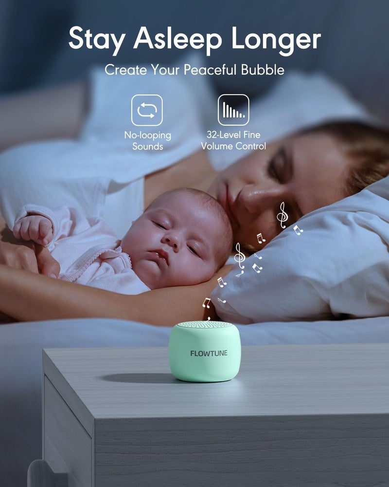 FLOWTUNE Sound Machine White Noise Machine for Baby Adults, Mini Portable Sound Machine for Travel, 6H Timer, 18 Soothing Sleep Sounds Gift (Mint Green) - Image 3